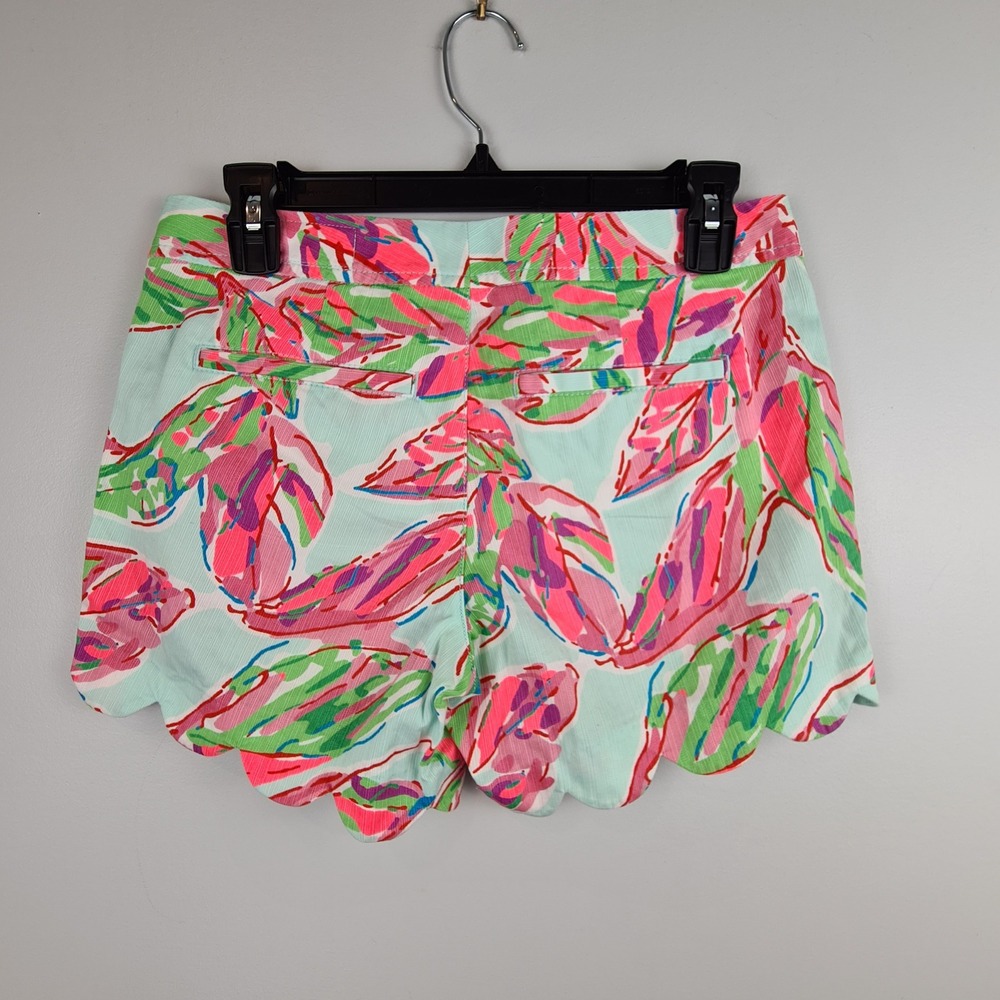 Lilly Pulitzer The Buttercup Shorts 0 Mint Green Pink Floral Scallop Hem Cotton - Picture 8 of 8